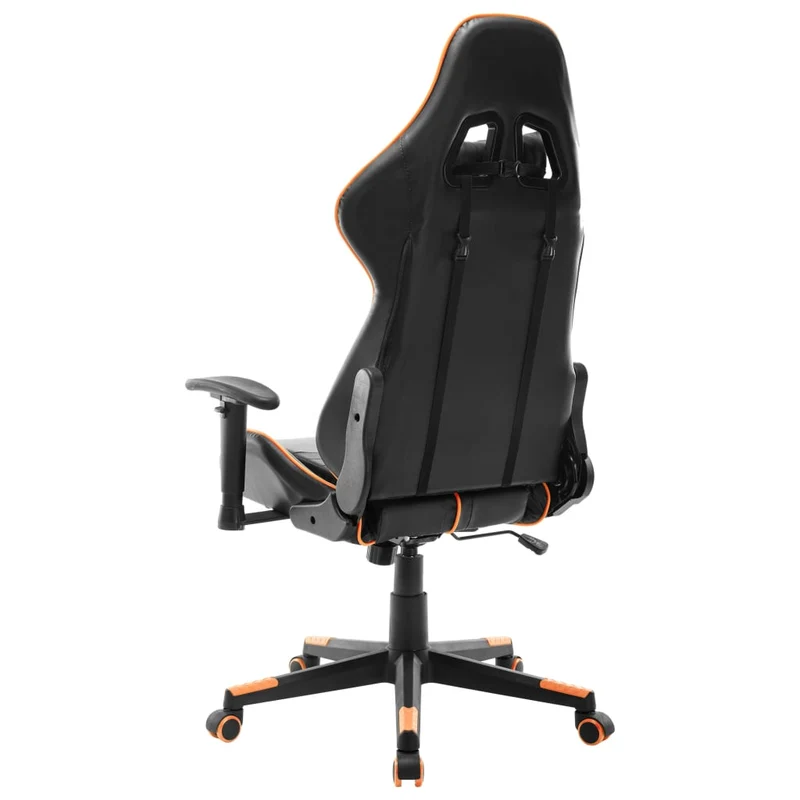 Fauteuil de bureau chaise gaming avec coussin lombaire en PVC noir et orange DEC025988