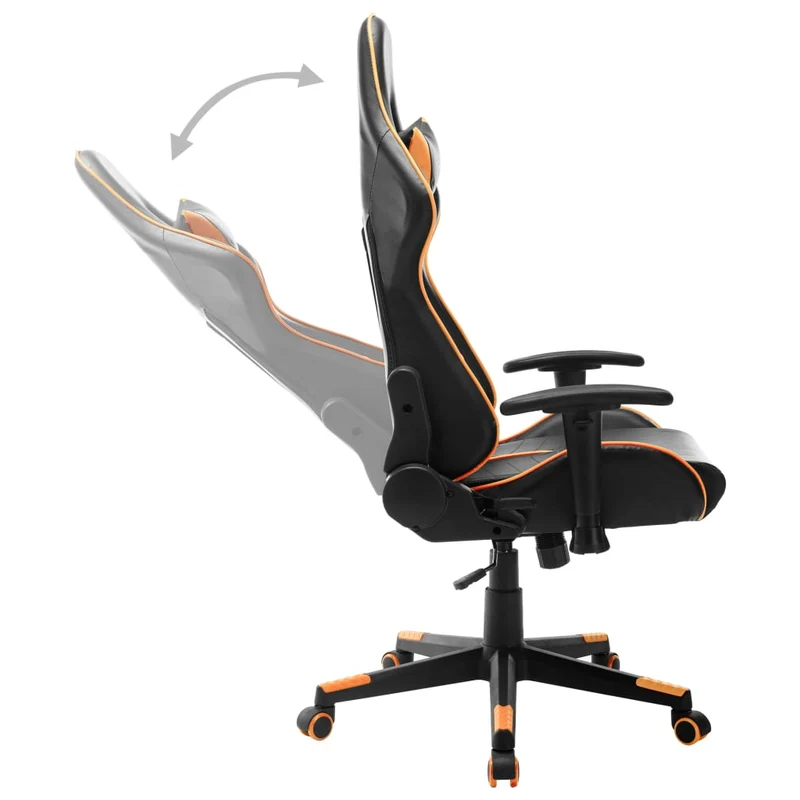 Fauteuil de bureau chaise gaming avec coussin lombaire en PVC noir et orange DEC025988