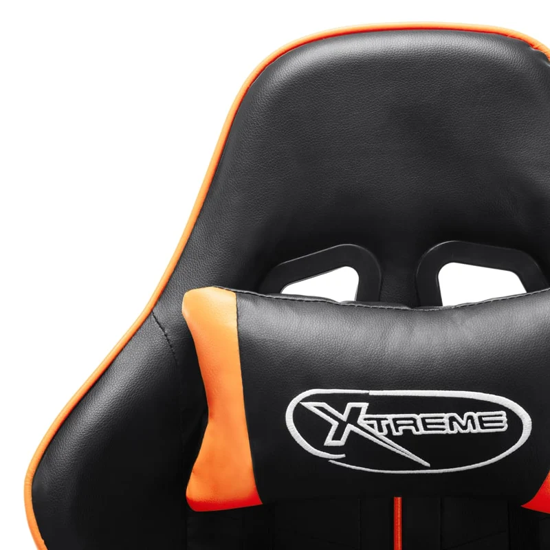 Fauteuil de bureau chaise gaming avec coussin lombaire en PVC noir et orange DEC025988