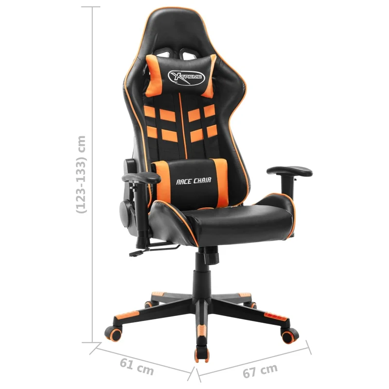 Fauteuil de bureau chaise gaming avec coussin lombaire en PVC noir et orange DEC025988