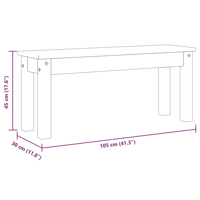 Banc de salle à manger banc d'entrée ou couloir 105 x 30 x 45 cm en bois de pin blanc DEC025030