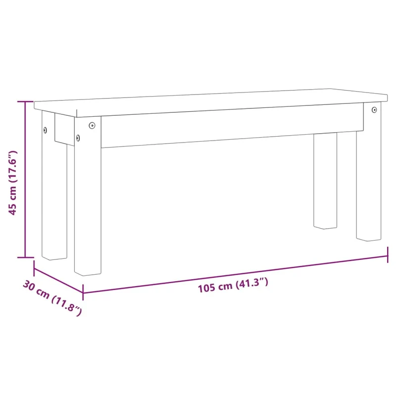 Banc de salle à manger design rustique 105 x 30 x 45 cm en bois massif de pin DEC025029