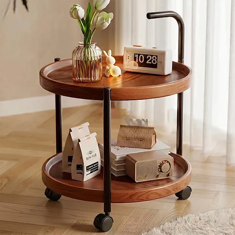 Modern Minimalist Movable Round MDF Iron End Table 2-Tier For Living Room