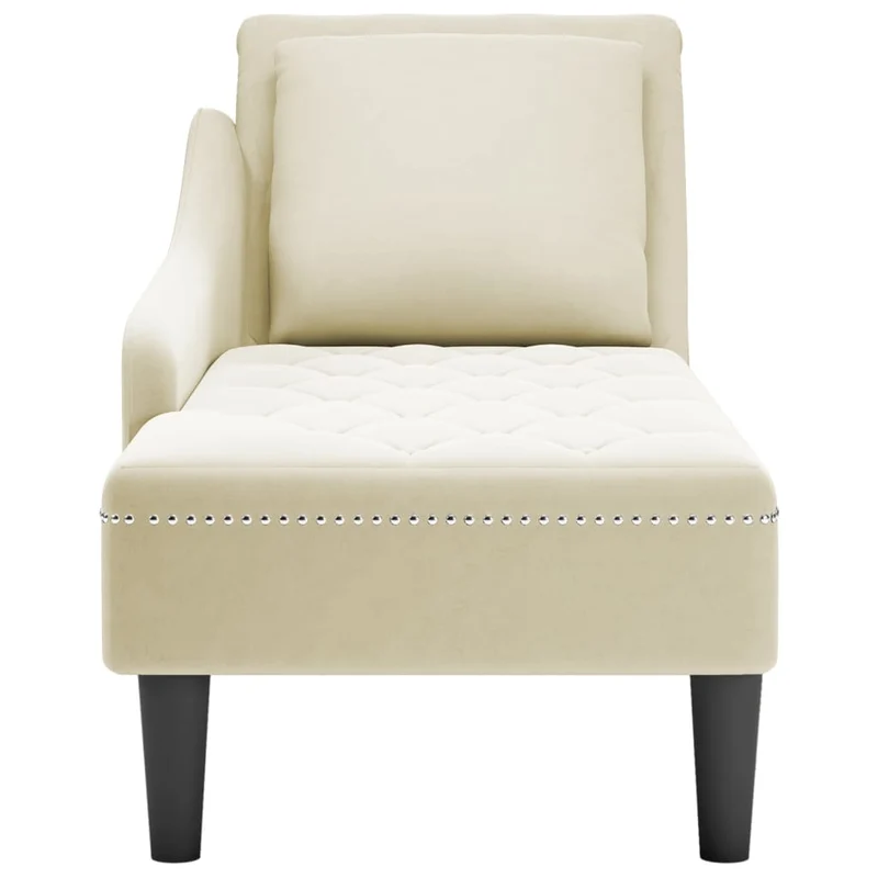Méridienne chaise longue pour intérieur avec coussin et accoudoir droit en velours crème velours DEC026254