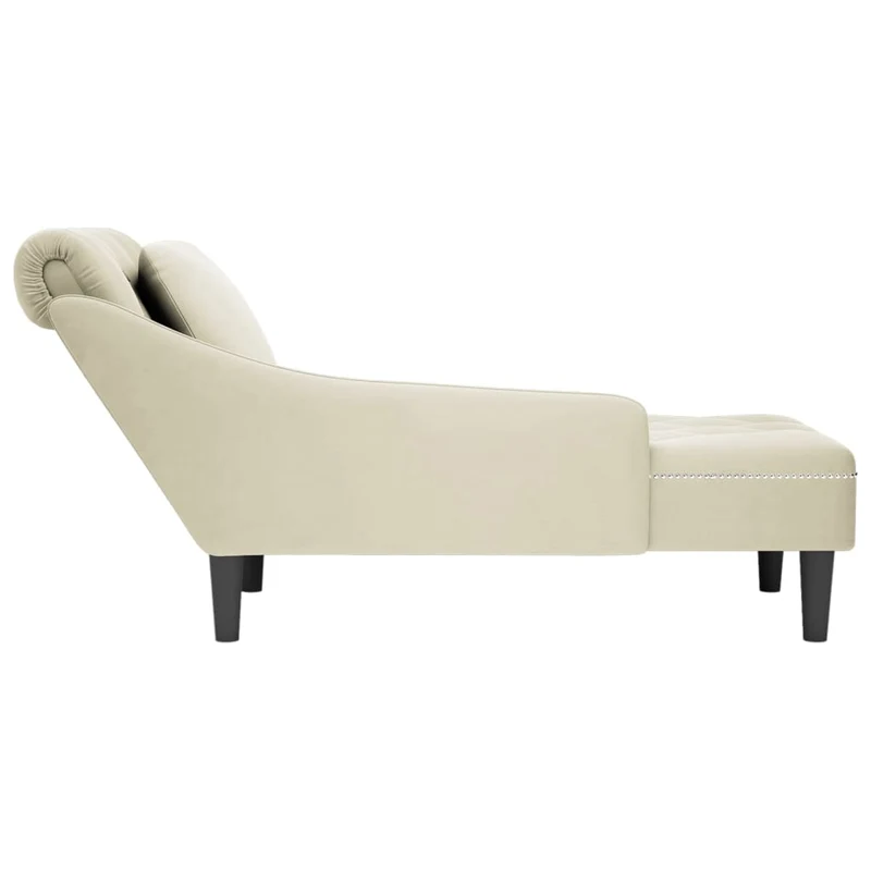 Méridienne chaise longue pour intérieur avec coussin et accoudoir droit en velours crème velours DEC026254