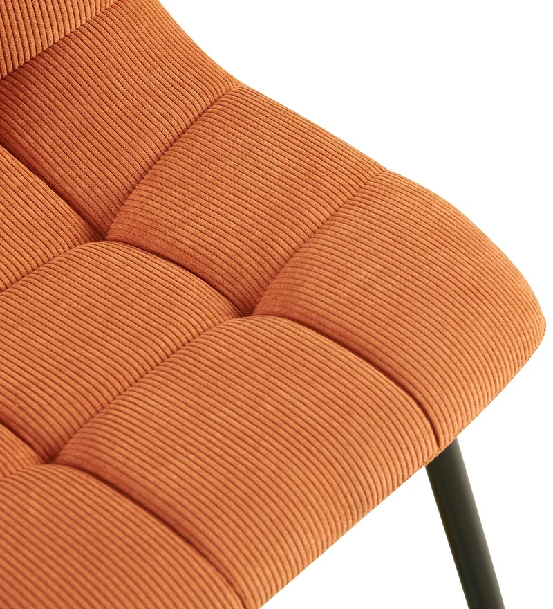 Lot de 4 chaises de salle à manger coutures décoratives carrées en velours côtelé orange et métal noir 10_0007767