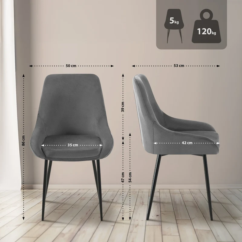Lot de 2 chaises de salle à manger élégance confort design moderne en velours gris foncé structure métallique noir 10_0007655