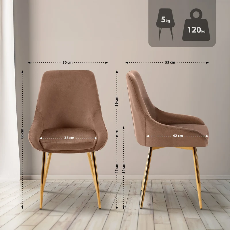 Lot de 2 chaises de salle à manger élégance confort design moderne en velours marron structure métallique doré 10_0007629
