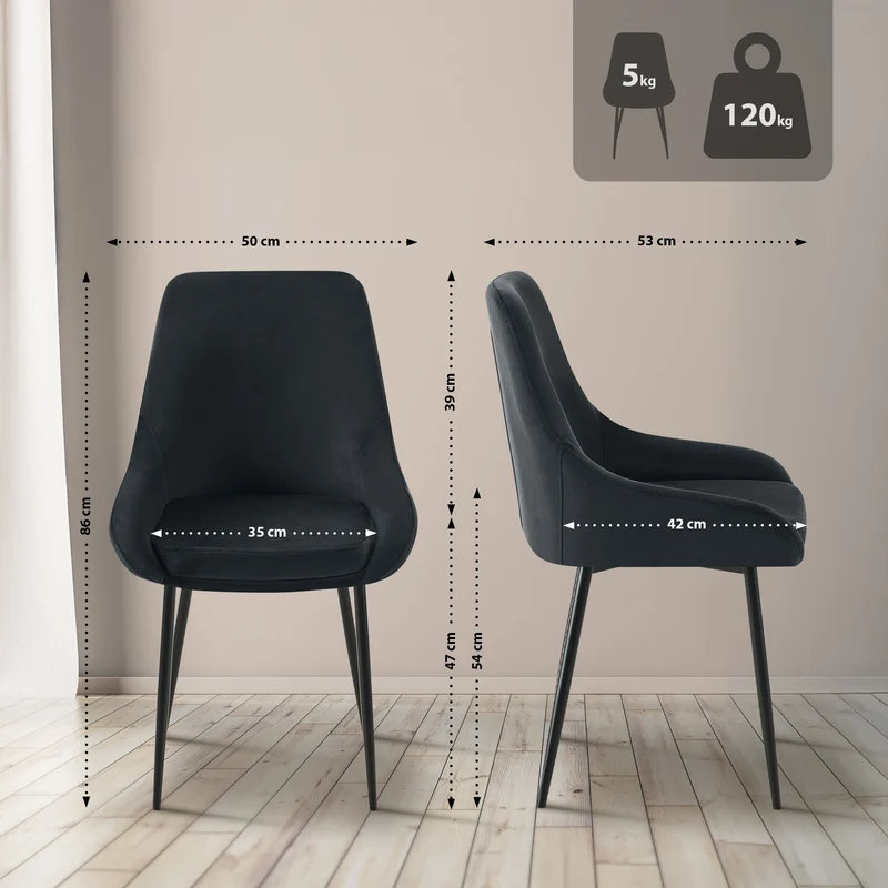 Chaise de salle à manger x1 élégance confort design moderne en velours noir structure métallique noir 10_0007457