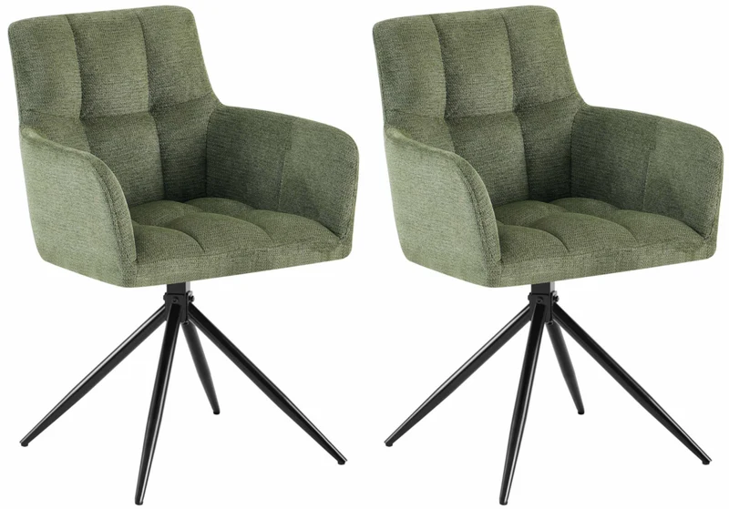 Lot de 2 chaises de salle à manger moderne et confort mécanisme de rotation à 180° en tissu vert et métal 10_0007862