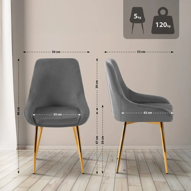 Chaise de salle à manger x1 élégance confort design moderne en velours gris foncé structure métallique doré 10_0007429