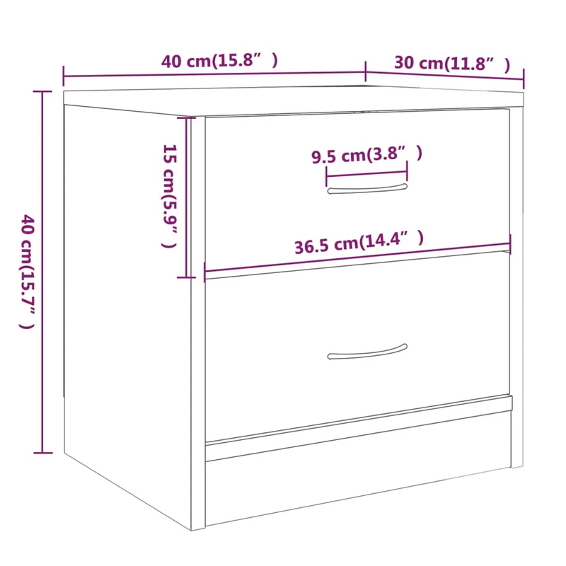 Lot de 2 tables de chevet avec deux tiroirs 40 x 30 x 40 cm bois ingénierie gris DEC035661