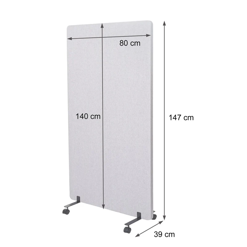 Cloison acoustique paravent de bureau séparateur de pièce panneau d'affichage à double paroi tiss gris 147x80 cm 04_0006419