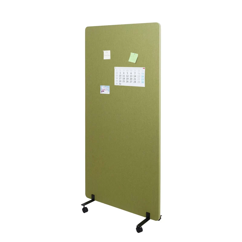 Cloison acoustique double paroi paravent de bureau séparateur de pièce panneau d'affichage tissu vert 167x80 cm 04_0006424