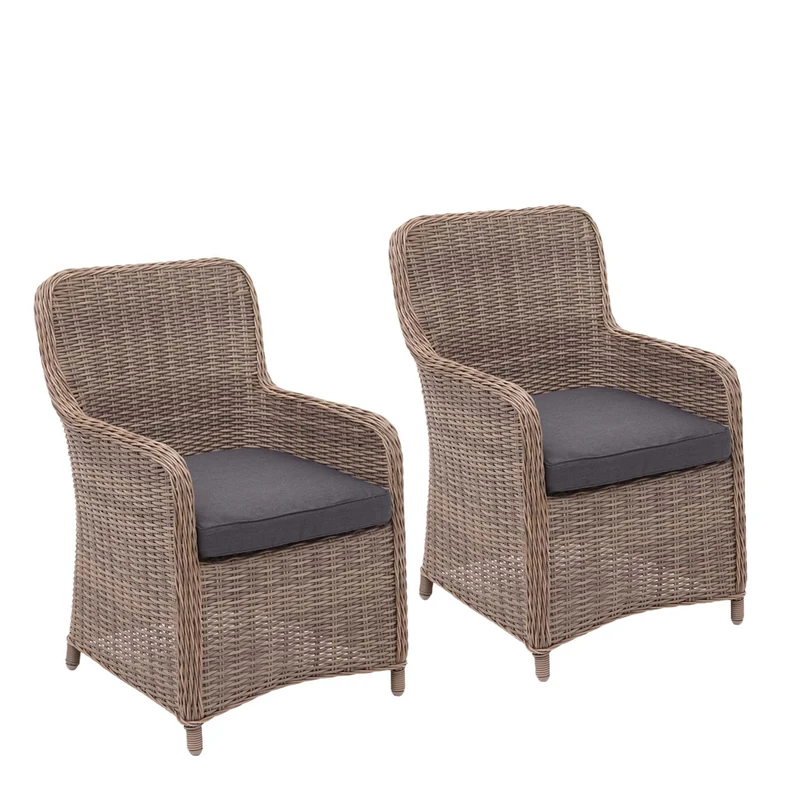 2x fauteuils chaises en polyrotin jardin balcon terrasse beige coussin gris 04_0000259