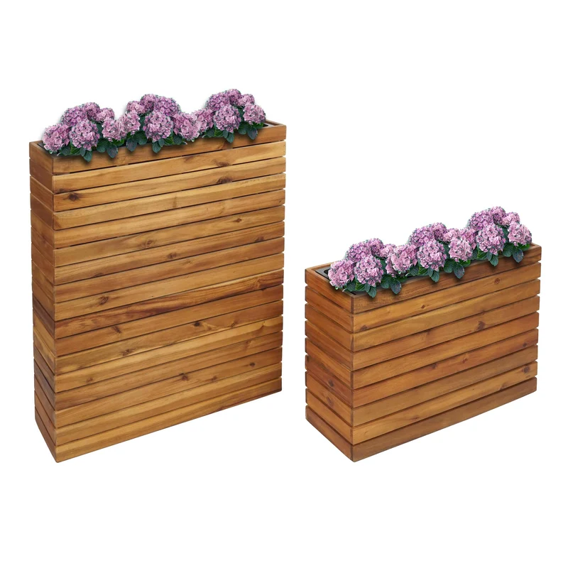 Lot de 2 jardinières bacs à plantes pour extérieur en bois d'acacia marron 04_0007412
