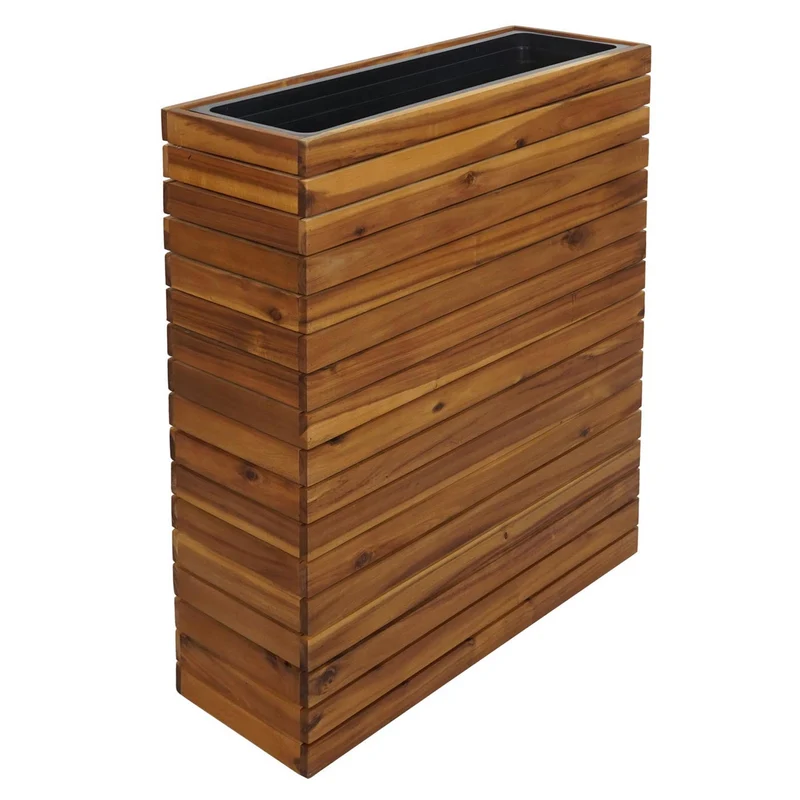 Lot de 2 jardinières bacs à plantes pour extérieur en bois d'acacia marron 04_0007412
