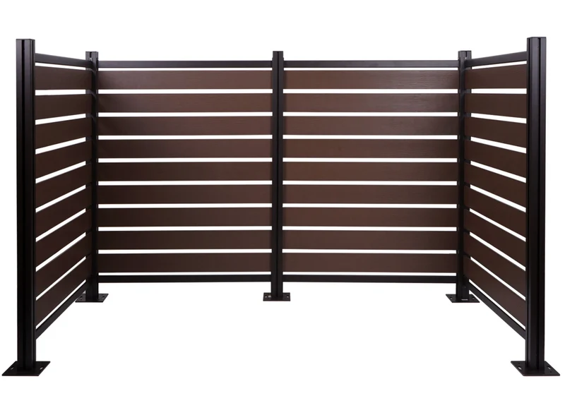 Clôture cache-poubelles en aluminium abri pour poubelles jusqu’à 8 poubelles aspect bois marron extensible 130x206x110 cm 04_0006441