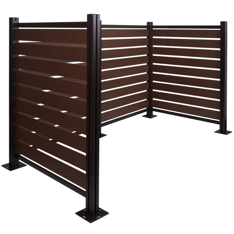 Clôture cache-poubelles en aluminium abri pour poubelles jusqu’à 8 poubelles aspect bois marron extensible 130x206x110 cm 04_0006441