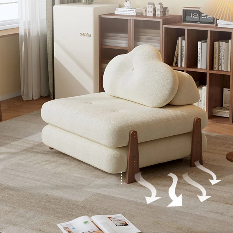Contemporary Creative Tofu Block Ash Wood Corduroy Polar Fleece Latex Sponge Foldable Accent Chair Backrest Armless For Living Room