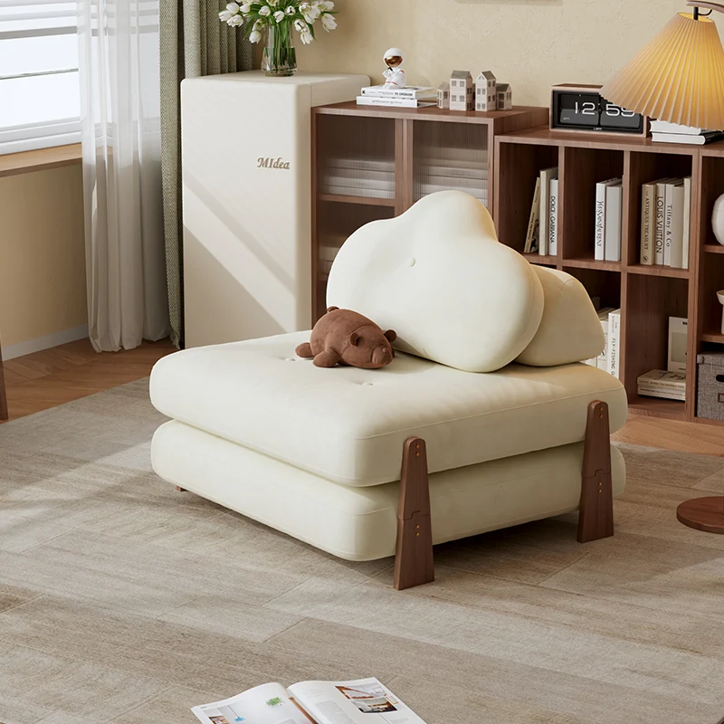 Contemporary Creative Tofu Block Ash Wood Corduroy Polar Fleece Latex Sponge Foldable Accent Chair Backrest Armless For Living Room