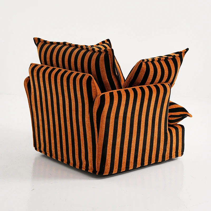 Bold Black & Orange Stripe Pattern Swivel Birch Wood Accent Chair - French Lounge Chair for Living Room