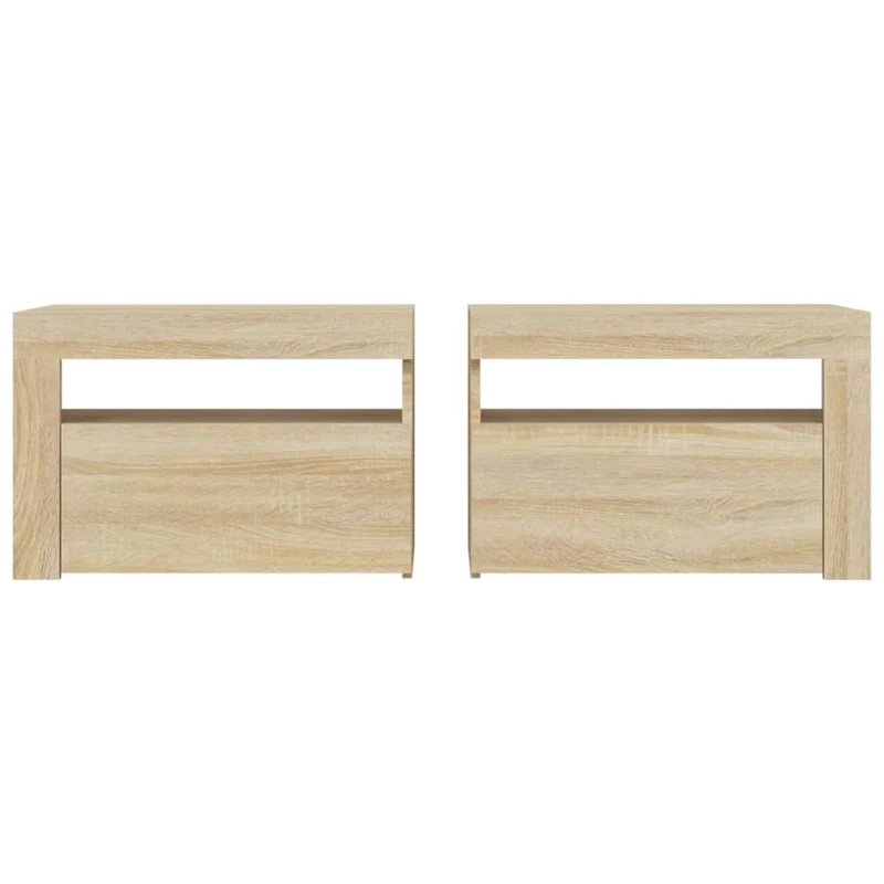 Lot de 2 tables de chevet lumière LED avec compartiment avec porte 60 x 35 x 40 cm bois d'ingénierie couleur chêne DEC034839