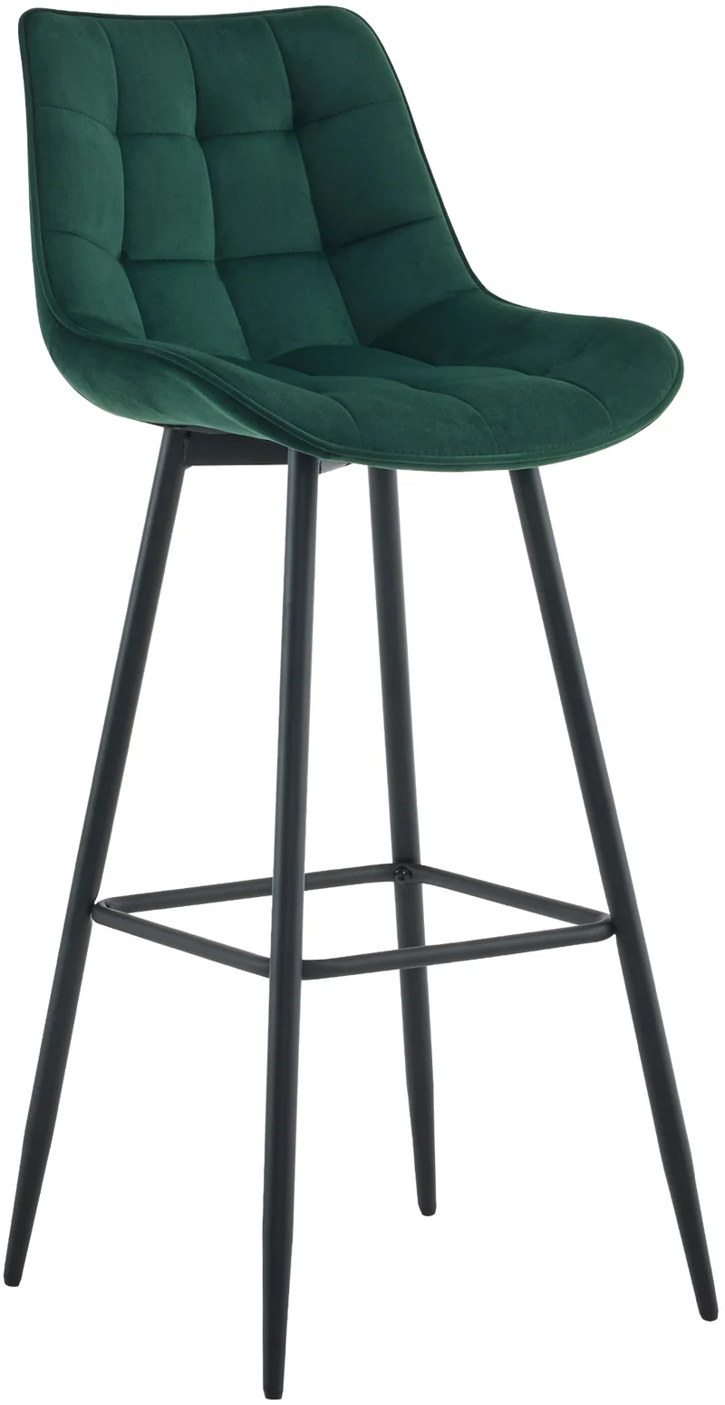 Tabouret de bar x1 coutures décoratives carrées avec repose-pieds en velours vert quatre pieds en métal 10_0006878
