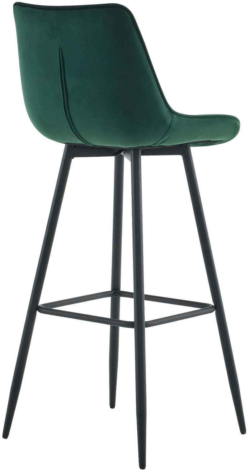 Tabouret de bar x1 coutures décoratives carrées avec repose-pieds en velours vert quatre pieds en métal 10_0006878