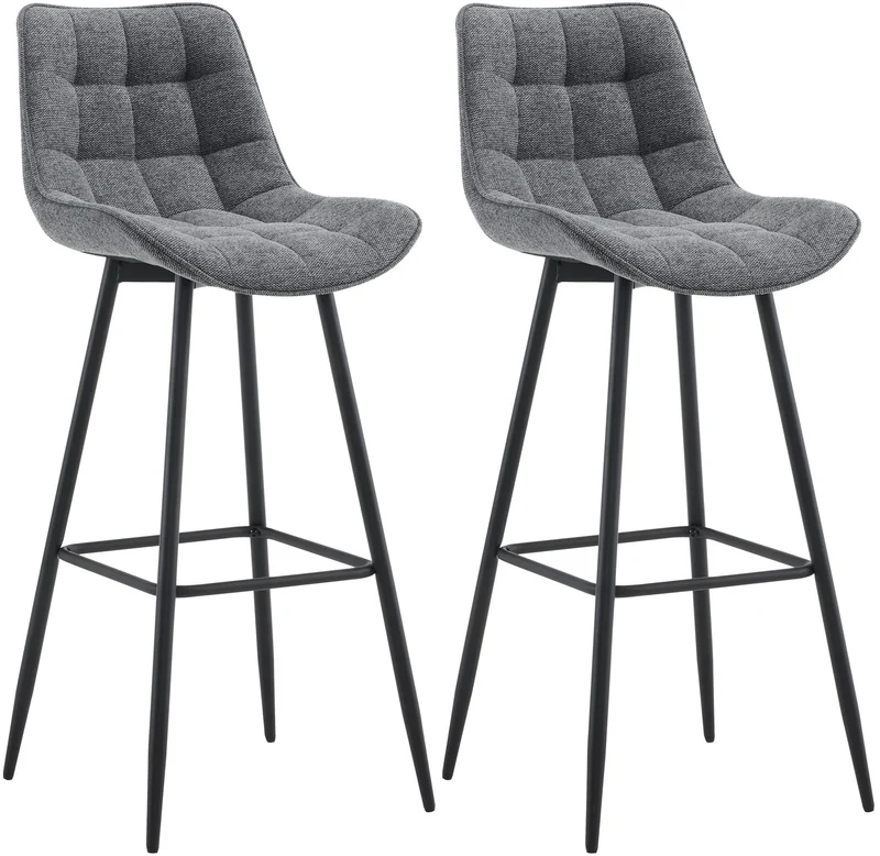 Lot de 2 tabourets de bar coutures décoratives carrées avec repose-pieds en tissu gris foncé quatre pieds en métal 10_0006536