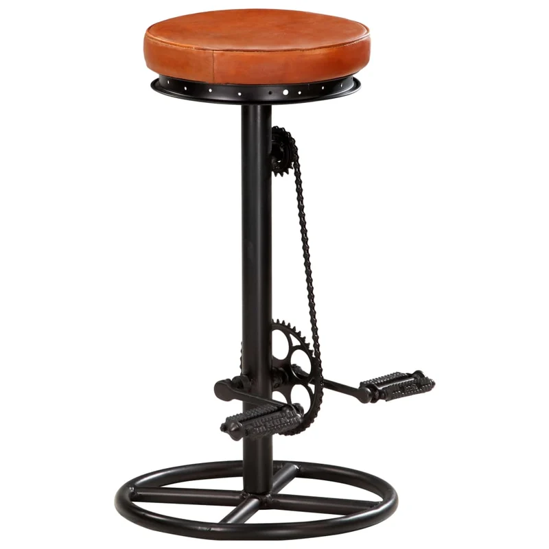 Lot de 2 tabourets de bar chaises hautes en cuir véritable de chèvre marron avec pédales de vélo comme repose-pied acier DEC029836