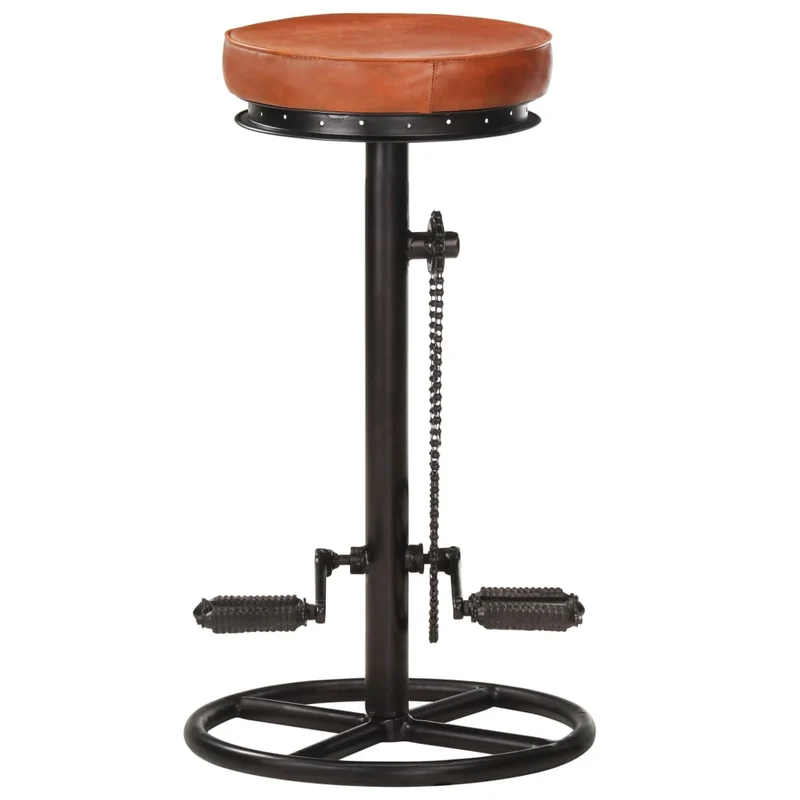 Lot de 2 tabourets de bar chaises hautes en cuir véritable de chèvre marron avec pédales de vélo comme repose-pied acier DEC029836
