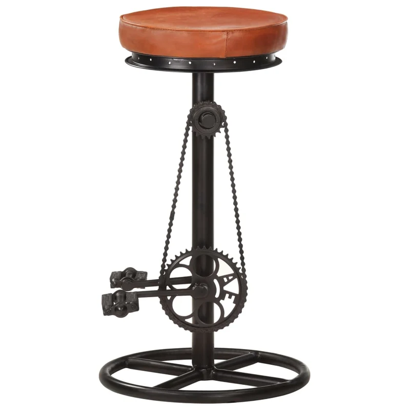 Lot de 2 tabourets de bar chaises hautes en cuir véritable de chèvre marron avec pédales de vélo comme repose-pied acier DEC029836