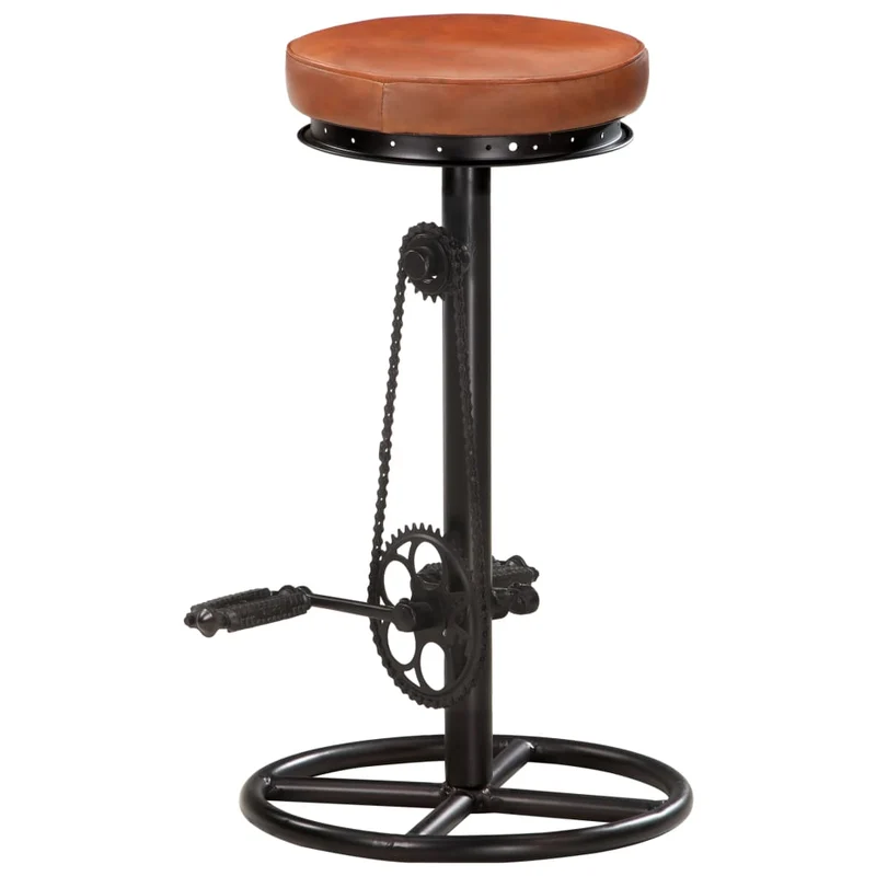 Lot de 2 tabourets de bar chaises hautes en cuir véritable de chèvre marron avec pédales de vélo comme repose-pied acier DEC029836