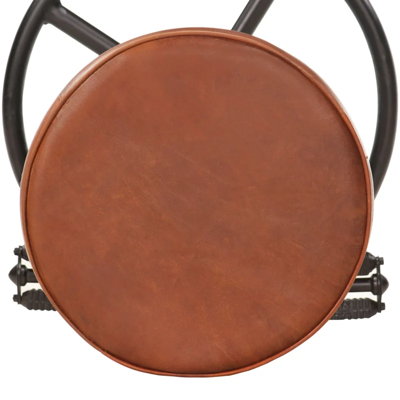 Lot de 2 tabourets de bar chaises hautes en cuir véritable de chèvre marron avec pédales de vélo comme repose-pied acier DEC029836