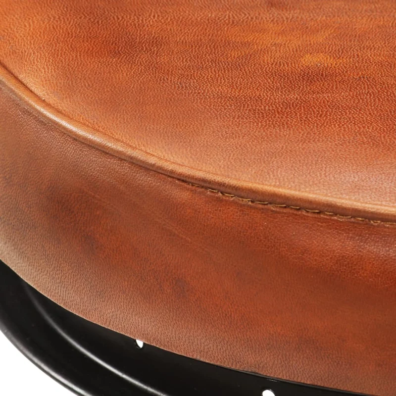 Lot de 2 tabourets de bar chaises hautes en cuir véritable de chèvre marron avec pédales de vélo comme repose-pied acier DEC029836