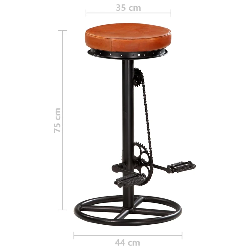 Lot de 2 tabourets de bar chaises hautes en cuir véritable de chèvre marron avec pédales de vélo comme repose-pied acier DEC029836