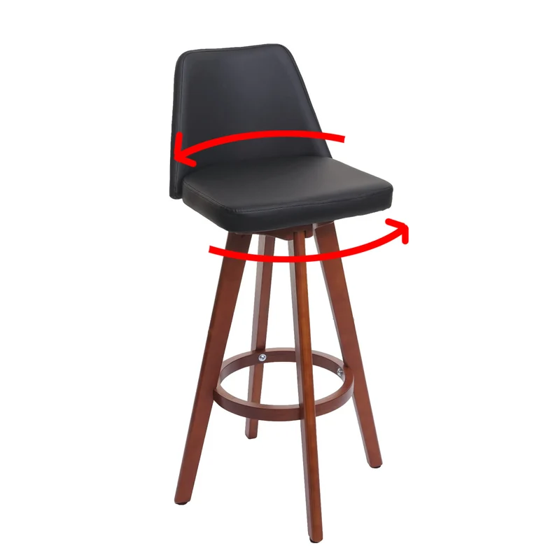 Lot de 2 tabourets de bar chaises comptoir rotatif en PVC noir et bois 04_0007454