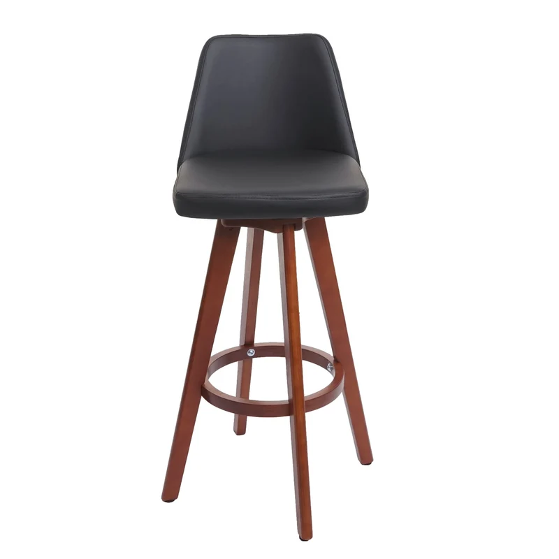 Lot de 2 tabourets de bar chaises comptoir rotatif en PVC noir et bois 04_0007454