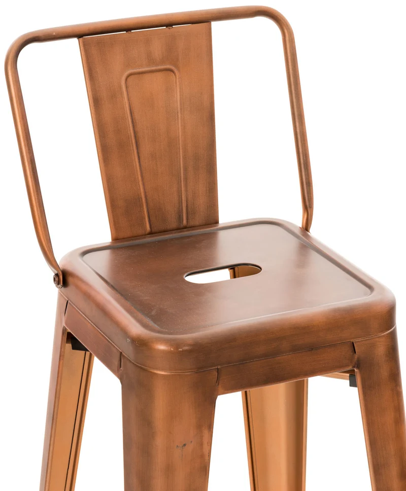 Tabouret de bar x1 design industriel avec dossier et repose-pieds en métal cuivre 10_0000711