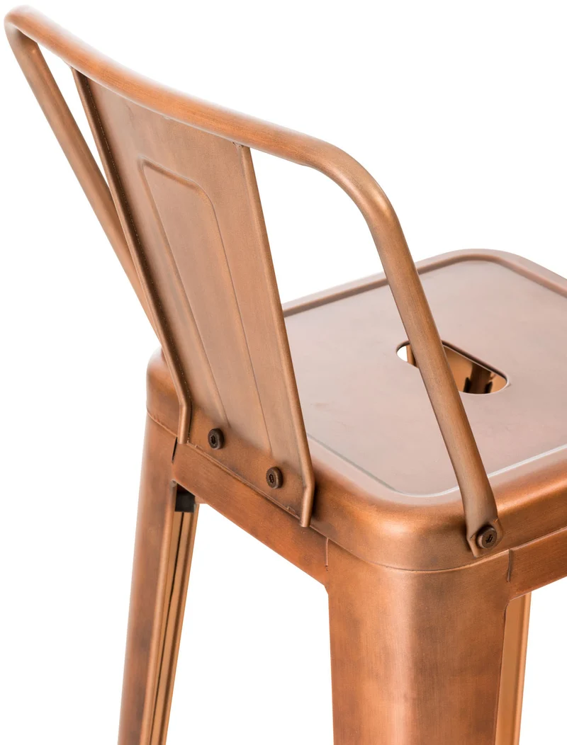 Tabouret de bar x1 design industriel avec dossier et repose-pieds en métal cuivre 10_0000711