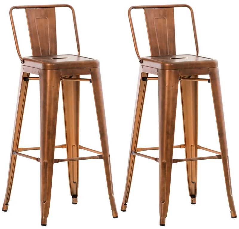 Lot de 2 tabourets de bar design industriel en métal avec repose-pied couleur cuivre 10_0001008