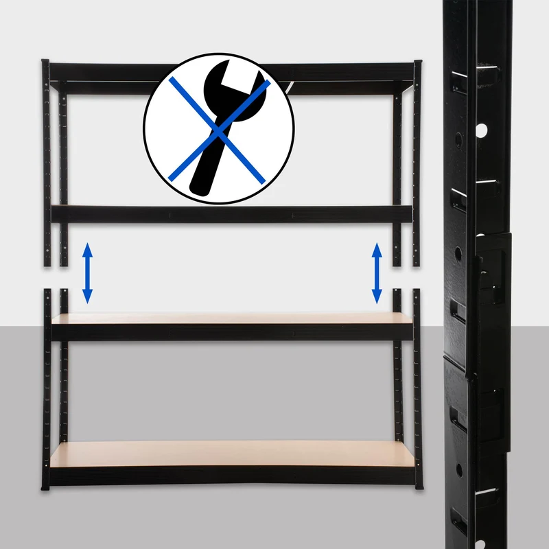 Étagère de stockage charge lourde 160x180x60 cm métal galvanisée noir avec 4 niveaux réglables capacité 600 kg par niveau 10_0009028