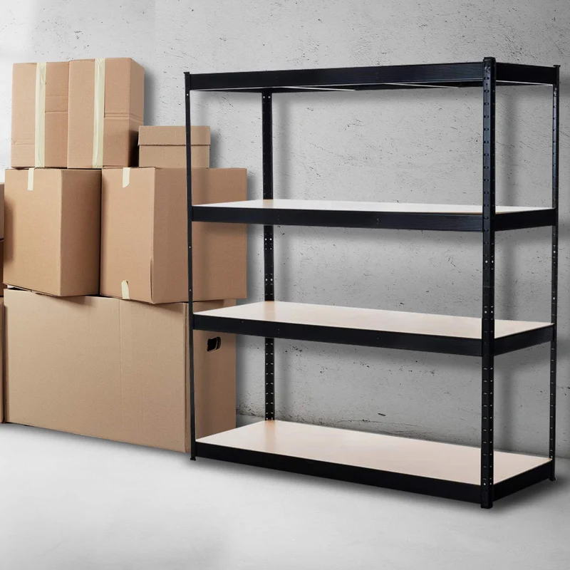 Étagère de stockage charge lourde 160x180x60 cm métal galvanisée noir avec 4 niveaux réglables capacité 350 kg par niveau 10_0009025