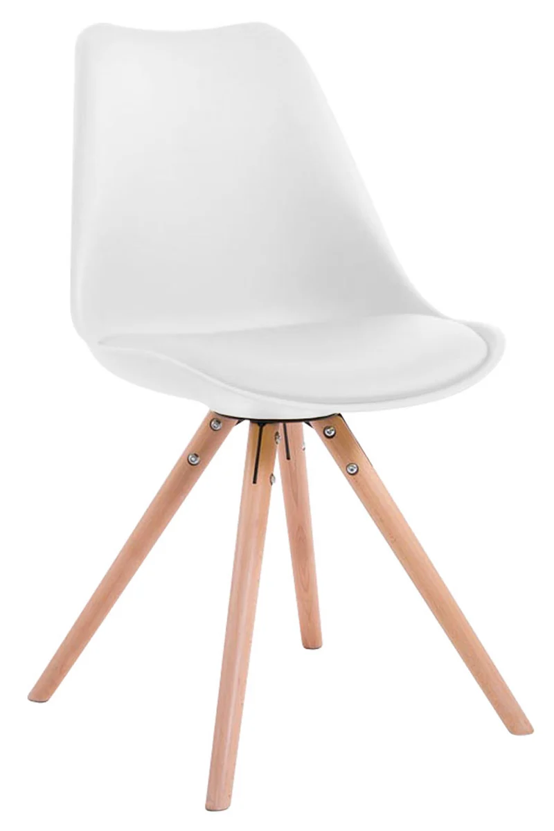 Chaise de salle à manger design scandinave rembourrée en simili cuir blanc avec pieds en bois 10_0008767