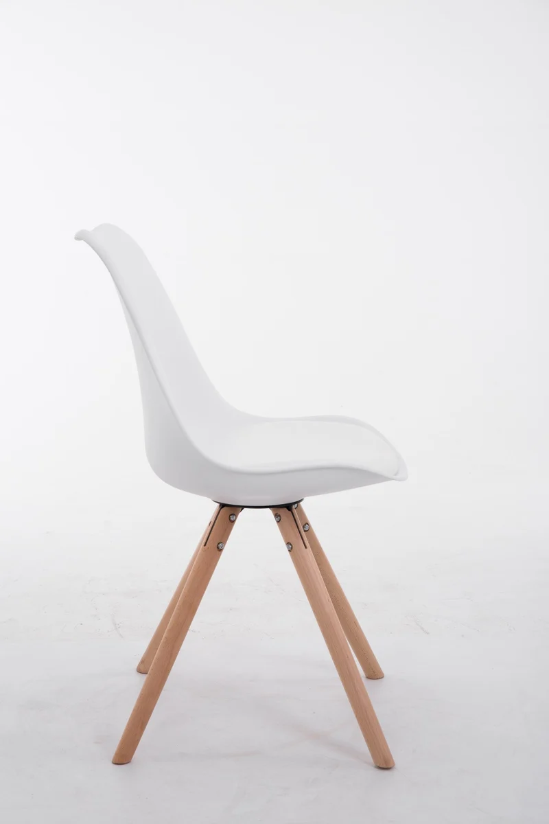 Chaise de salle à manger design scandinave rembourrée en simili cuir blanc avec pieds en bois 10_0008767