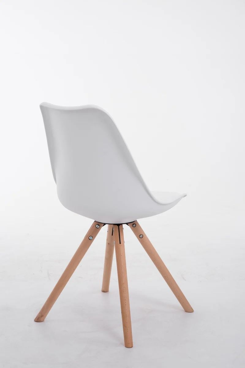 Chaise de salle à manger design scandinave rembourrée en simili cuir blanc avec pieds en bois 10_0008767