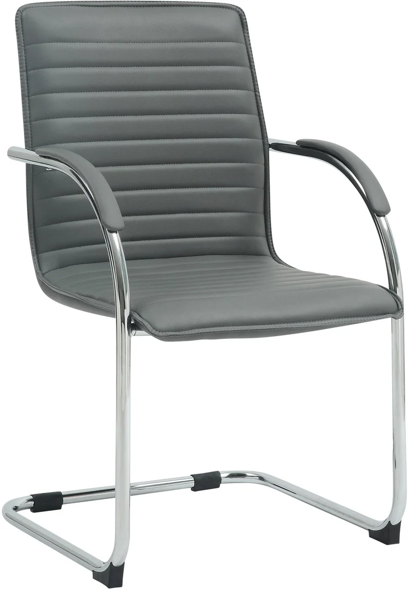 Chaise visiteur de bureau avec accoudoirs rembourrée en simili cuir gris avec piètement luge métallique 10_0008306