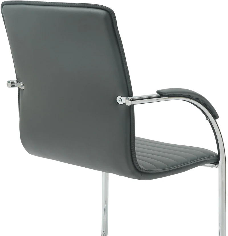 Chaise visiteur de bureau avec accoudoirs rembourrée en simili cuir gris avec piètement luge métallique 10_0008306
