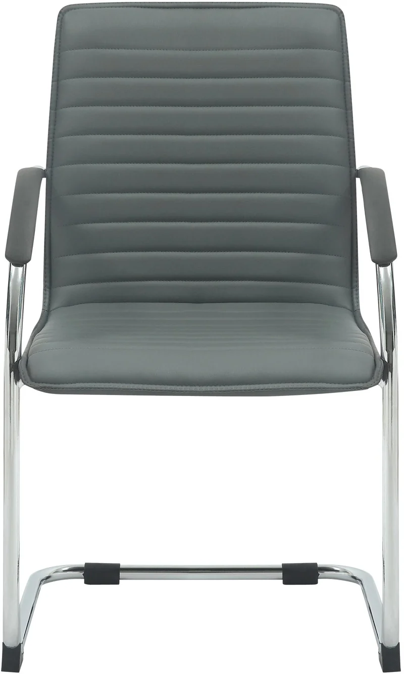 Chaise visiteur de bureau avec accoudoirs rembourrée en simili cuir gris avec piètement luge métallique 10_0008306
